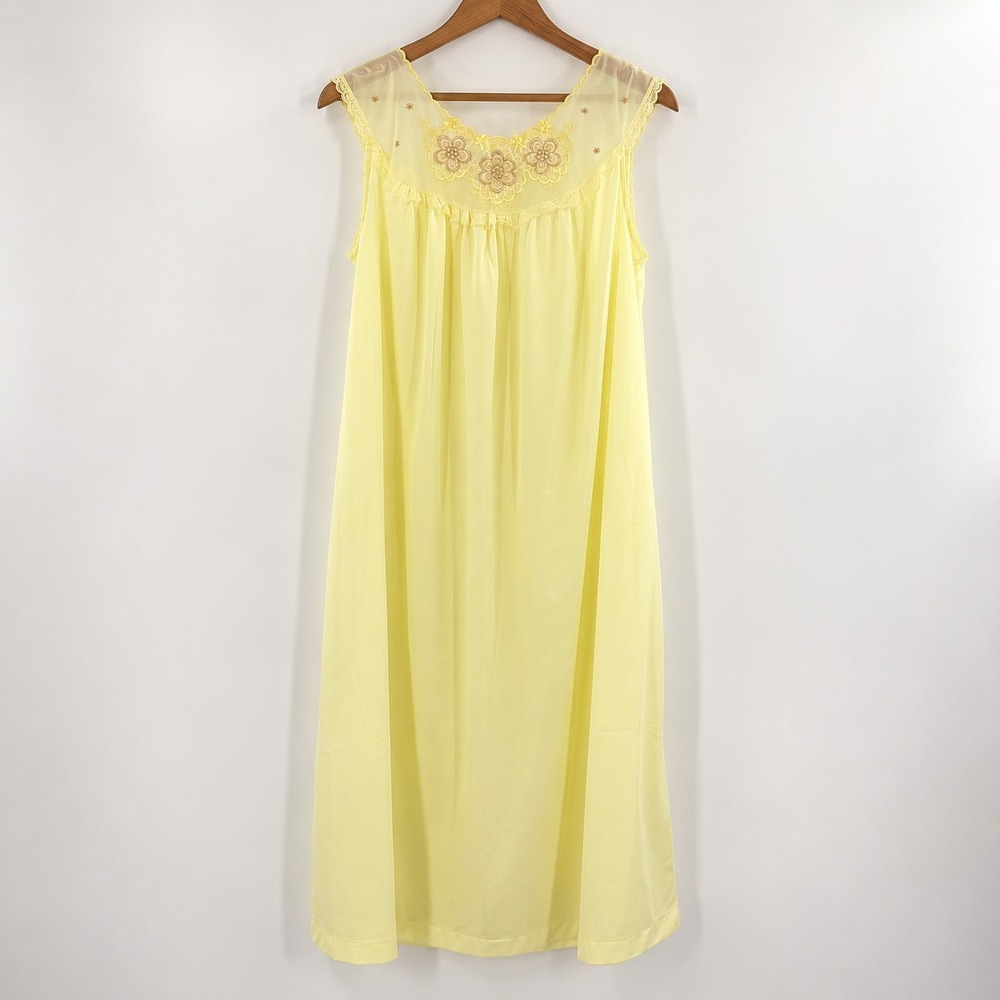 Vintage Philmaid Coquette Nightgown Women Small Yellow Floral Lace Sleepwear